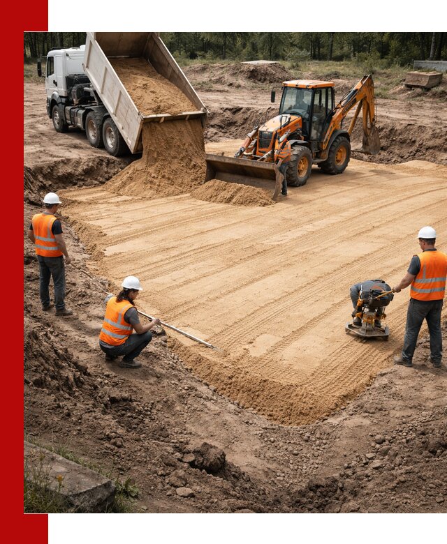 Устройство песчаной подушки для фундаментов и дорог в Чистополе